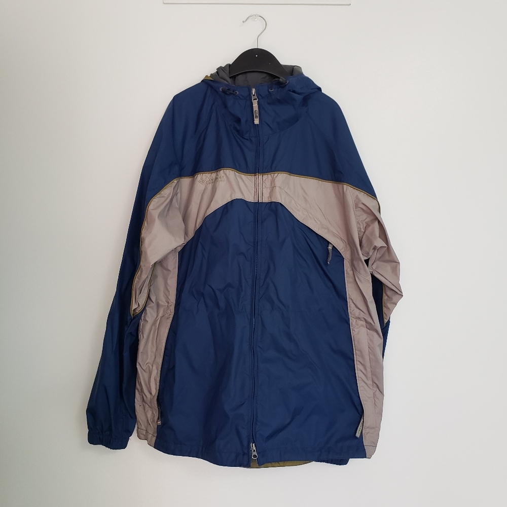 Columbia Jacket Lightweight Windbreaker Packable Blue Khaki Outdoor Mens L